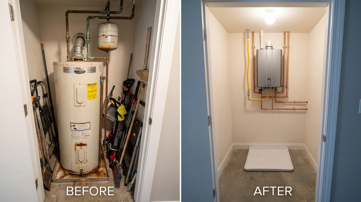 Tank water heater versus wall-mounted tankless unit comparison for Myrtle Creek, OR homeowners