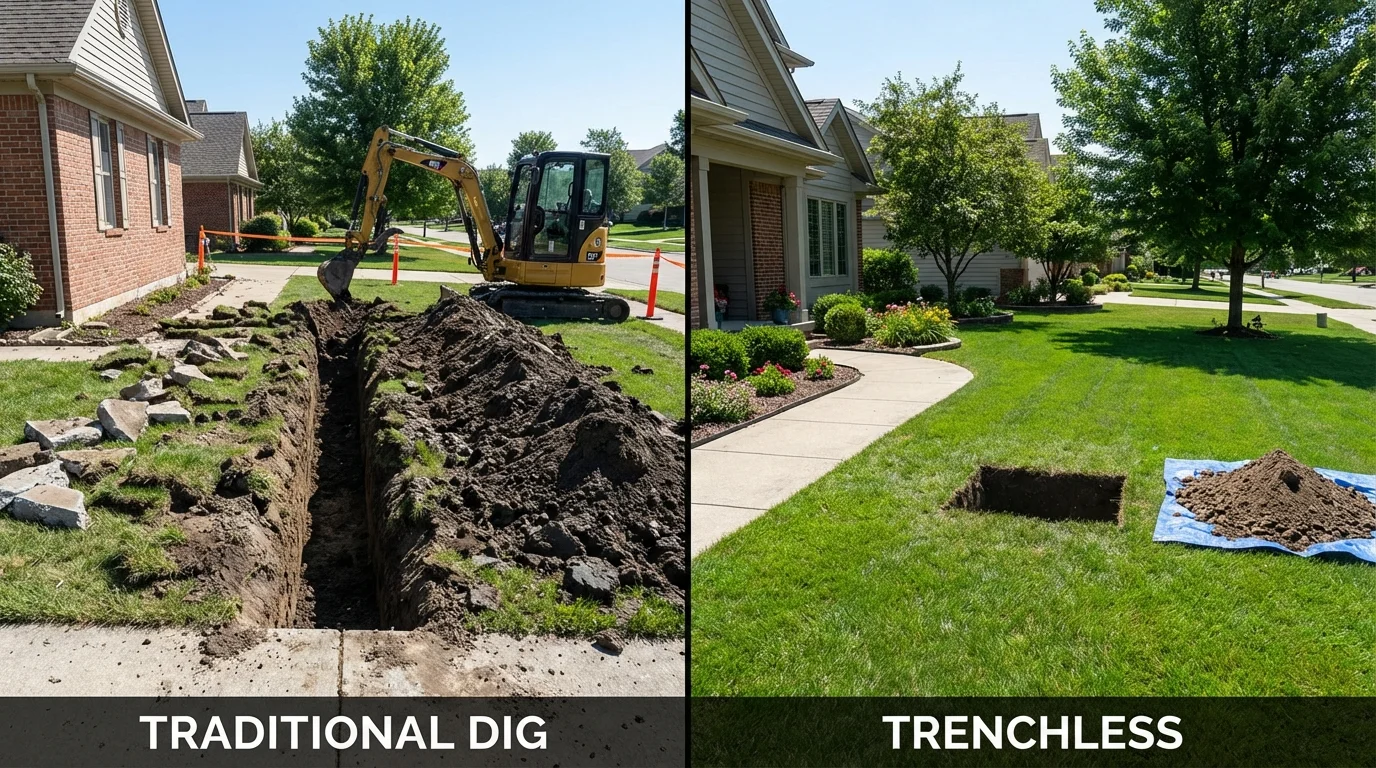 Trenchless sewer repair with minimal yard damage versus traditional excavation in Myrtle Creek, OR